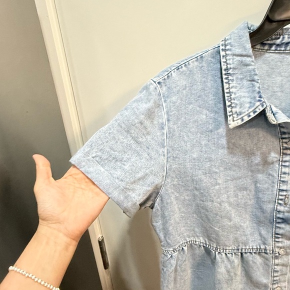 GRAPENT Denim Dress for Women Babydoll Tiered Short Sleeve Button Down Jean - Picture 15 of 15